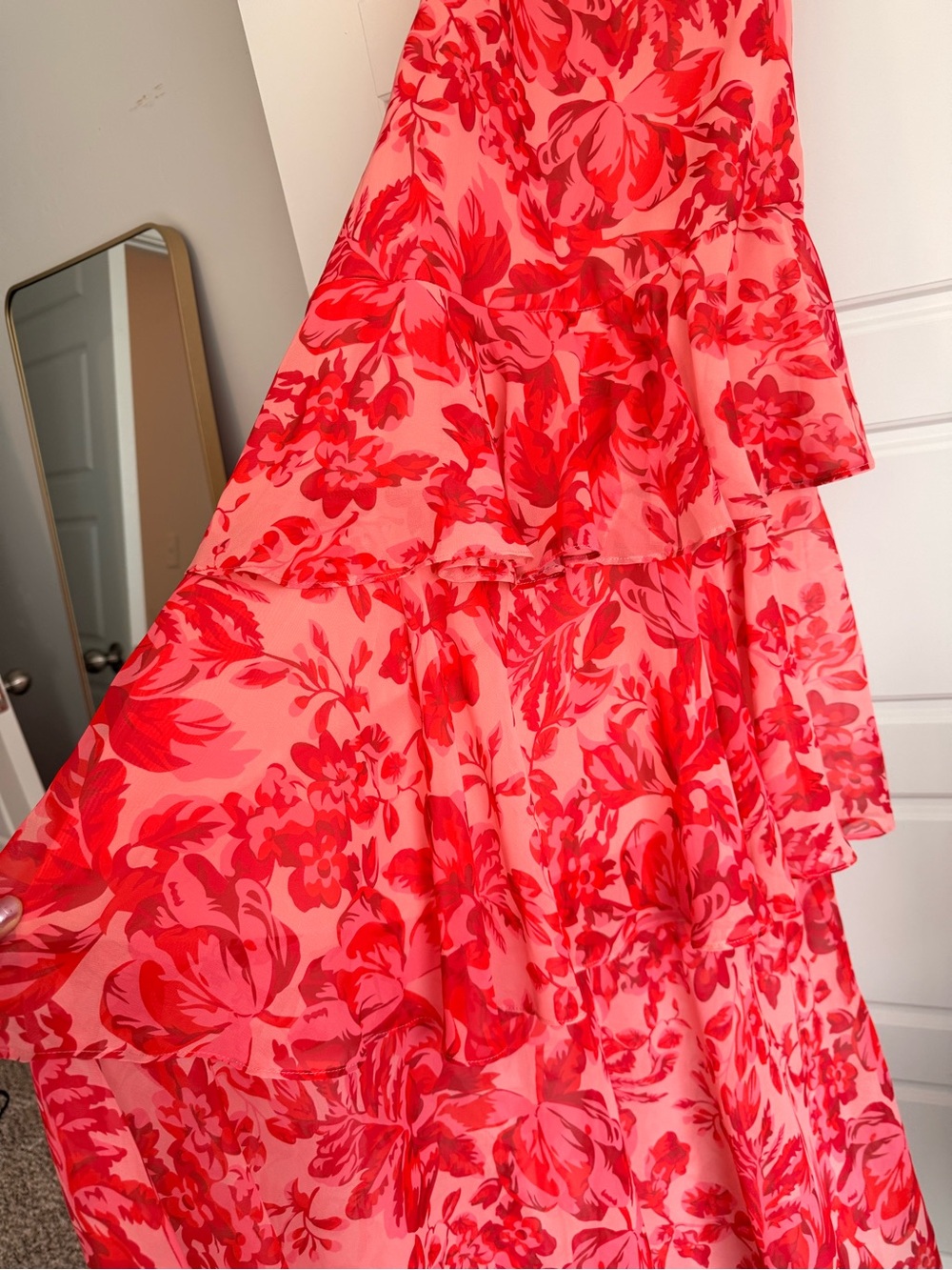 Red Floral Tiered Ruffle Maxi Dress - Picture 4 of 4